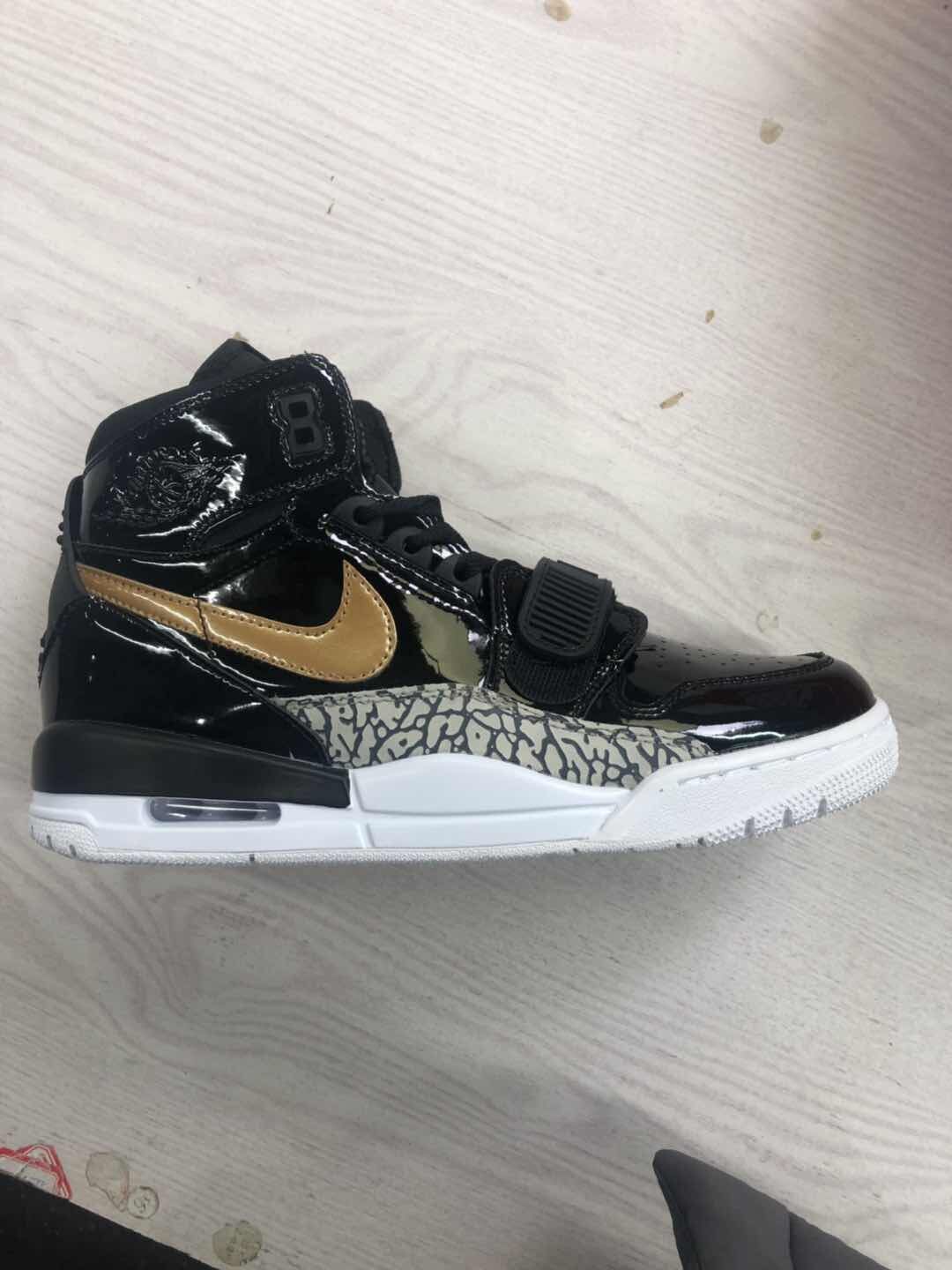 Air Jordan Legacy 312 Patent Leather Black Gold Grey Shoes - Click Image to Close